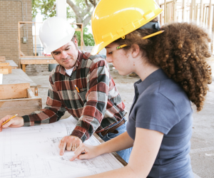 Construction workers planning